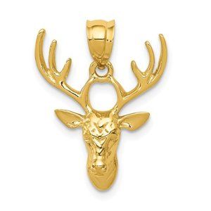 14k Yellow Gold Polished Deer Head Necklace Charm Pendant